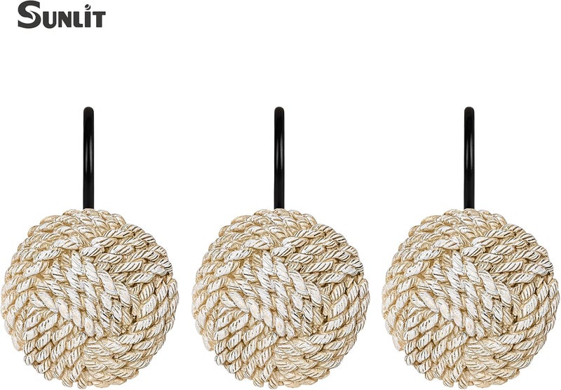 Sunlit Boho Knots Shower Curtain Hooks, Home Decorative Shower Curtain Rings with Black Hooks for Bathroom, Seaside Nautical Shower Curtain Hangers Bathroom Accessories, Set of 12 - Image 3